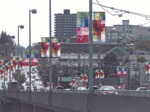 Bratsa Bonifacho\'\'s banners on the Cambie St. bridge in Vancouver