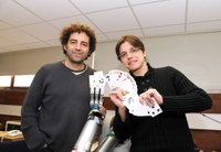 L-R: Professor Quian Quiroga, Director of the Centre for Systems Neuroscience, with PhD student and semi-professional magician Hugo Caffaratti. [downloaded from http://www2.le.ac.uk/offices/press/press-releases/2013/march/neuro-magic-magician-uses-magic-tricks-to-study-the-brain2019s-powers-of-perception-and-memory]