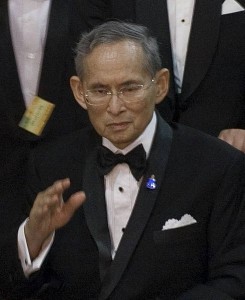Thailand's King Bhumibol Adulyadej waves to well-wishers during a concert at Siriraj hospital in Bangkok on September 29, 2010. Credit: Government of Thailand [downloaded from http://en.wikipedia.org/wiki/File:King_Bhumibol_Adulyadej_2010-9-29.jpg]