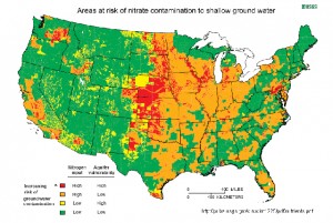 CAPTION: Many areas of the United States are at risk of contamination of drinking water by nitrates and nitrites due to overuse of agricultural fertilizers. CREDIT: USGS
