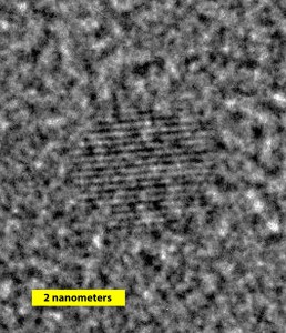 Caption: This is a high-resolution transmission electron microscope photograph of a single silicon nanoparticle. Credit: NIST