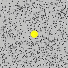 This is a simulation of Brownian motion of a big particle (dust particle) that collides with a large set of smaller particles (molecules of a gas) which move with different velocities in different random directions. http://weelookang.blogspot.com/2010/06/ejs-open-source-brownian-motion-gas.html Lookang Author of computer model: Francisco Esquembre, Fu-Kwun and lookang - Own work