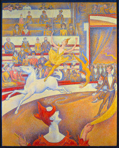 Le Cirque (1891) by Georges Seurat in the Musée d'Orsay [Public domain or Public domain], via Wikimedia Commons; The Yorck Project: 10.000 Meisterwerke der Malerei. DVD-ROM, 2002. ISBN 3936122202. Distributed by DIRECTMEDIA Publishing GmbH; downloaded from https://commons.wikimedia.org/wiki/File:Georges_Seurat_019.jpg