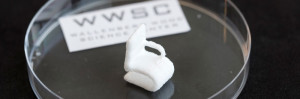 The tiny chair made of cellulose is a demonstrational object, printed using the 3D bioprinter at Chalmers University of Technology. Photo: Peter Widing