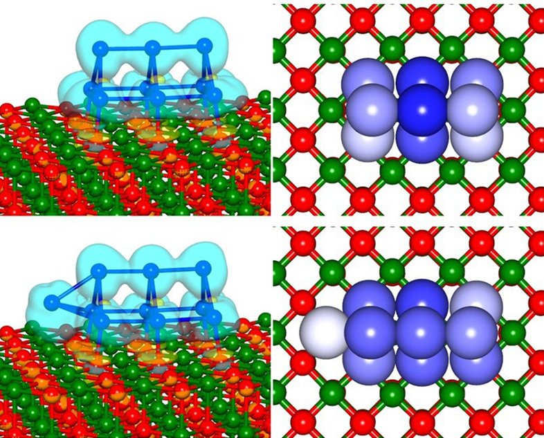 A single atom makes a difference in the catalytic properties of platinum nanoclusters. Shown are platinum 9 (top) and platinum 10 (bottom). (Credit: Uzi Landman, Georgia Tech)