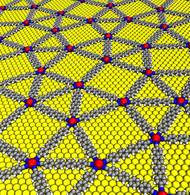 The quasicrystalline network built up with europium atoms linked with para-quaterphenyl–dicarbonitrile on a gold surface (yellow) - Image: Carlos A. Palma / TUM